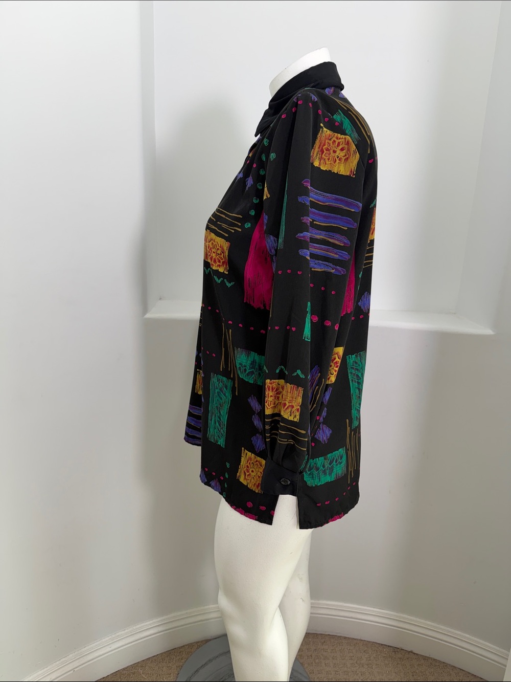 CASCAIS Of California 1980s Black Multicolor Geometric Print Button-Up Shirt L - Picture 4 of 6